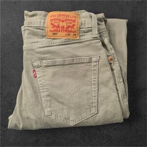 Levi's 505 Regular Fit Straight Leg Jeans Light Olive Green Khaki W32 L34